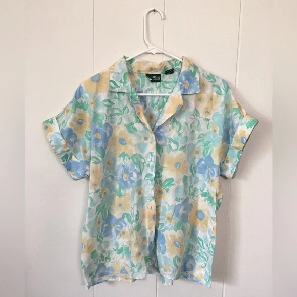 Vintage Pastel Floral Print Button Up Top - Picture 5 of 7